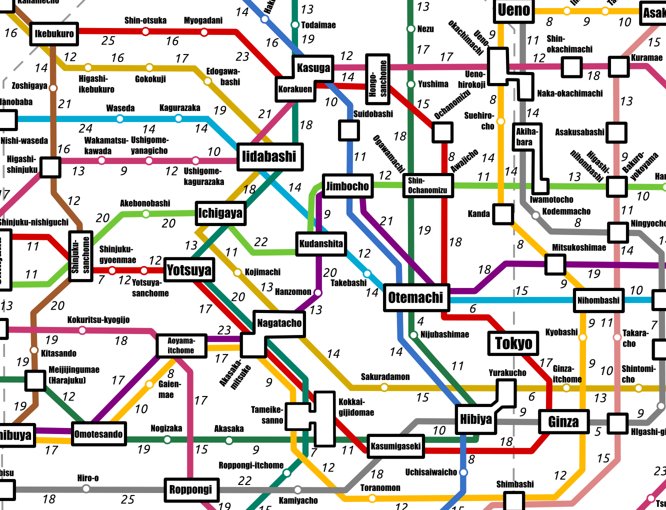 Tokyo Metro Station Map The Tokyo Subway Map by Walking Times | Tokyo Cheapo