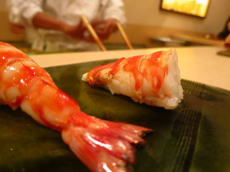 Prawn sashimi in Tokyo.