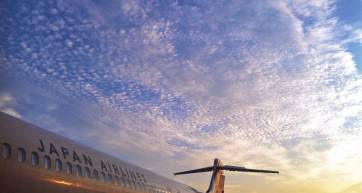 JAL aircraft at sunset