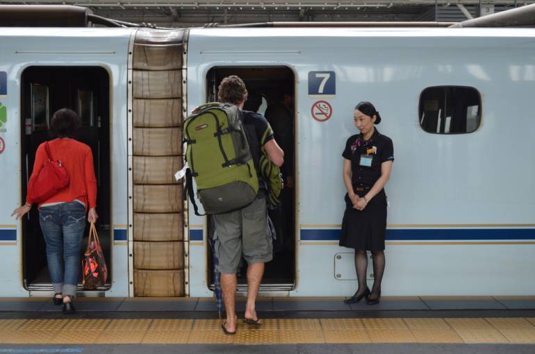 Man boarding a shinkansen
