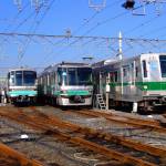 Trains lined up at Tokyo depot