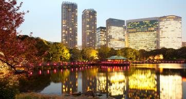 Evening lights at Hamarikyu Gardens