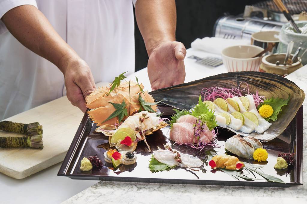 Premium Sashimi garnished with edible flowers