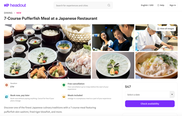 headout restaurant listing