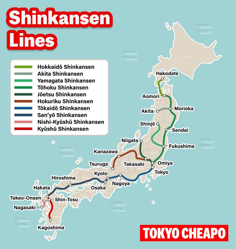 Japan shinkansen lines map