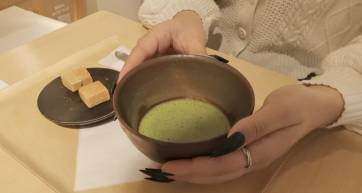 Drinking matcha at nana's green tea