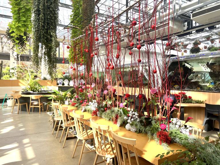 inside botanical starbucks yomiuriland hana biyori plants