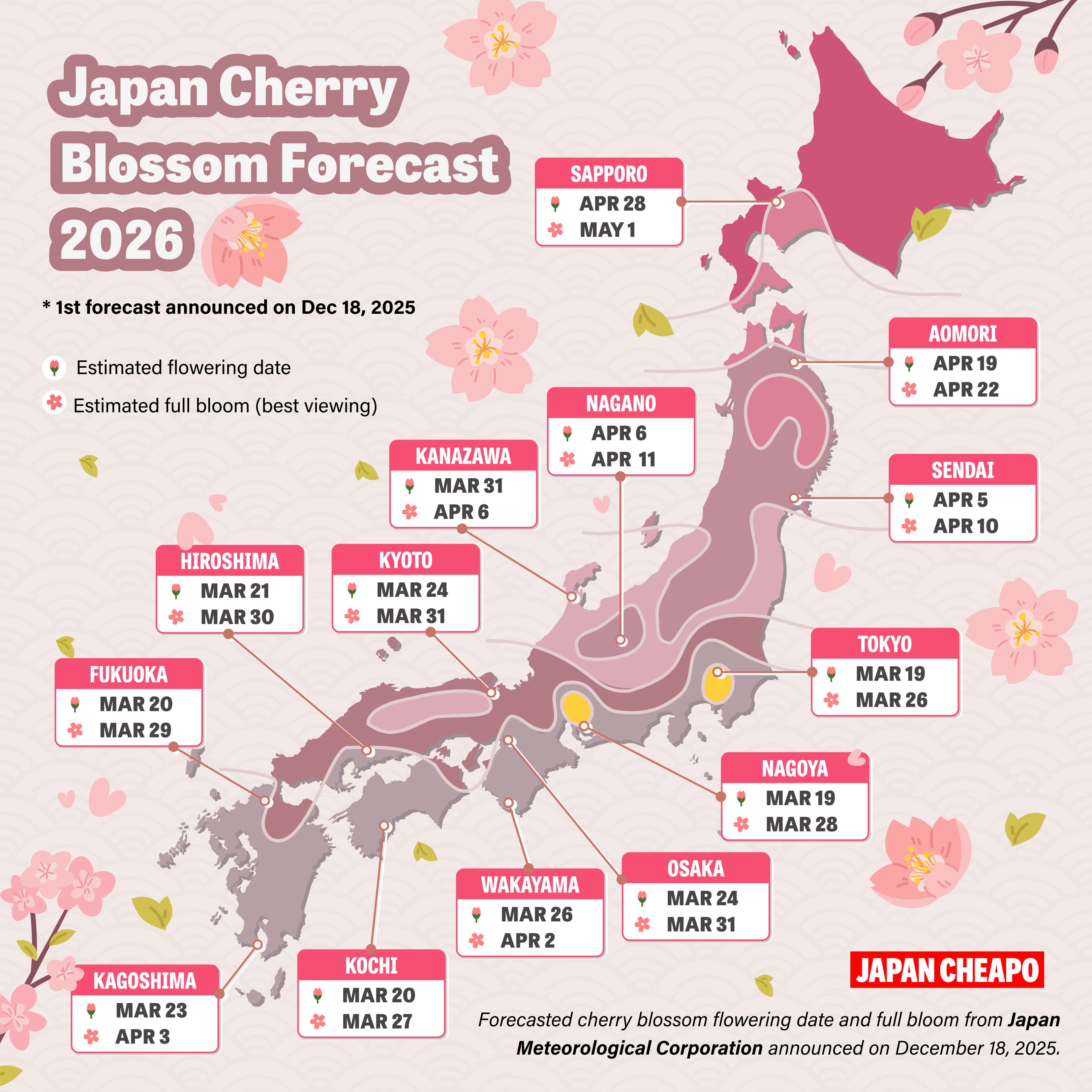 First Japan Cherry Blossom Forecast Released for 2026 | Tokyo Cheapo