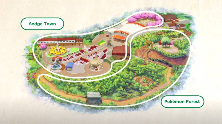Map showing layout of PokePark KANTO within Yomiuriland, Tokyo