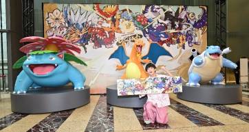 Life-size Venusaur, Charizard, and Blastoise statues in the Nihonbashi Mitsui Tower atrium for Legend Research in Nihonbashi and Yaesu