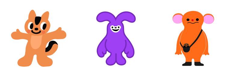 The three candidates to replace the Suica penguin: a squirrel, a purple rabbit, and an orange character carrying a mole