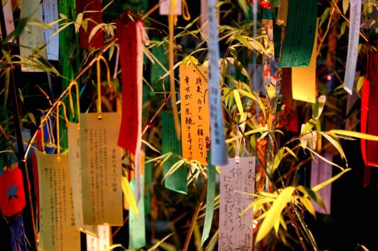 Tanabata wishes hanging in the bamboo