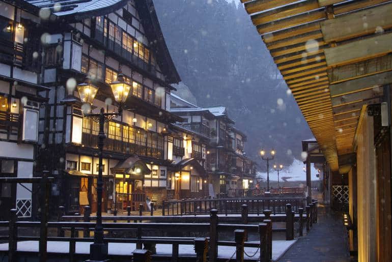 Ginzan Onsen in snow