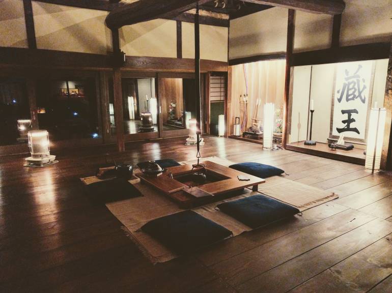 Irori hearth at Sasayuri-ann farmhouse