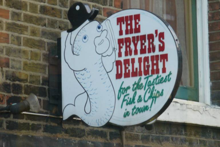 Old fashioned fish and chip shop sign