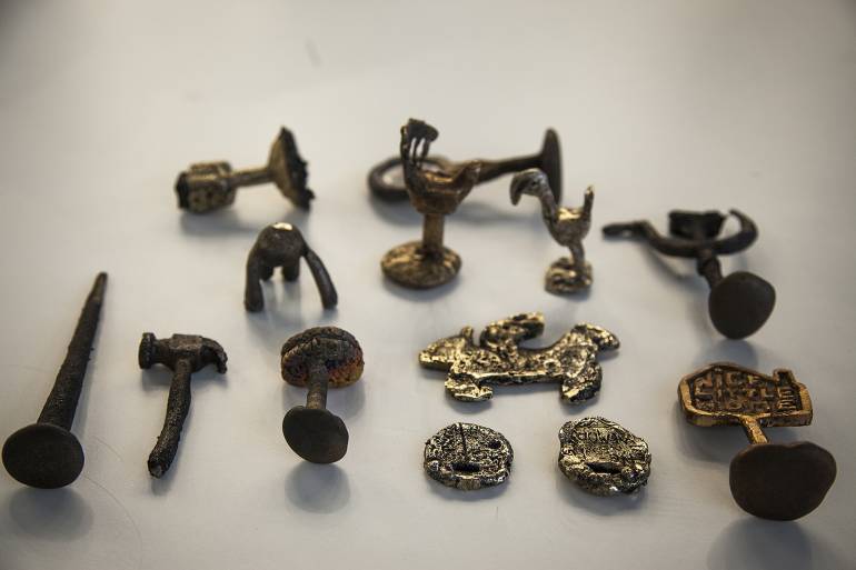 Small bronze objects on a table