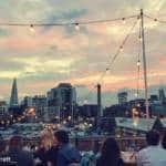 A rooftop in London at dusk