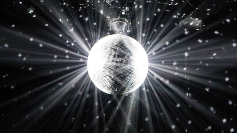 A large, shimmering disco ball