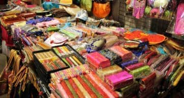 Colorful goods on display at Temple Street Night Market, Hong Kong