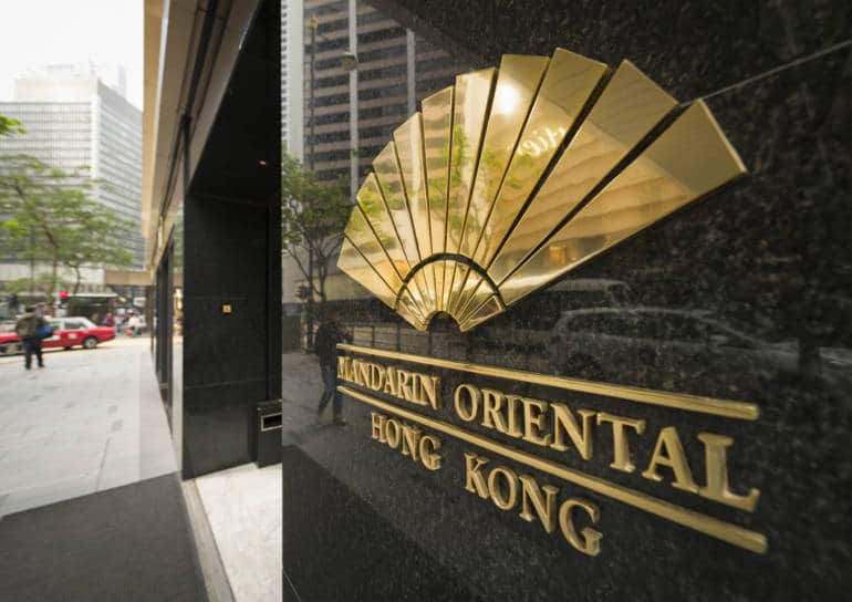 sign outside mandarin oriental hotel