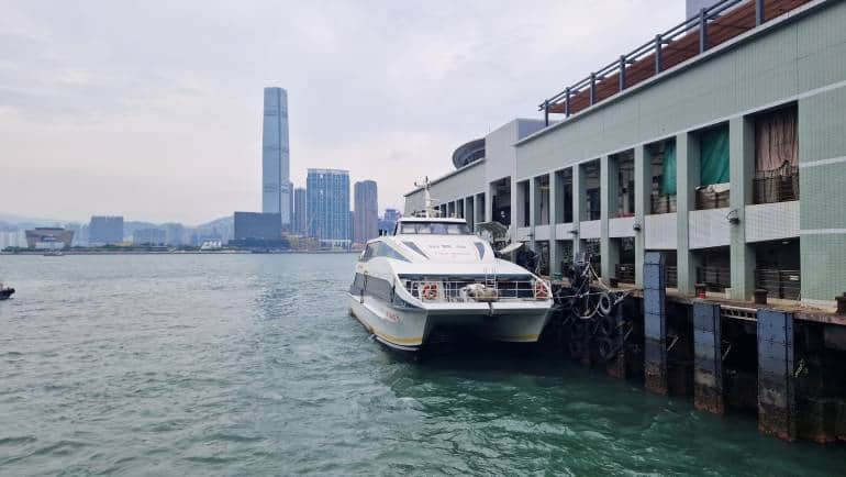 A commuter ferry running between Park Island (Ma Wan) and Central, berthed at Central Ferry Pier, Hong Kong.